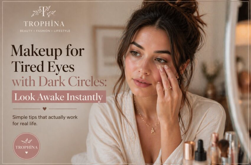 makeup for tired eyes with dark circles natural fresh look
