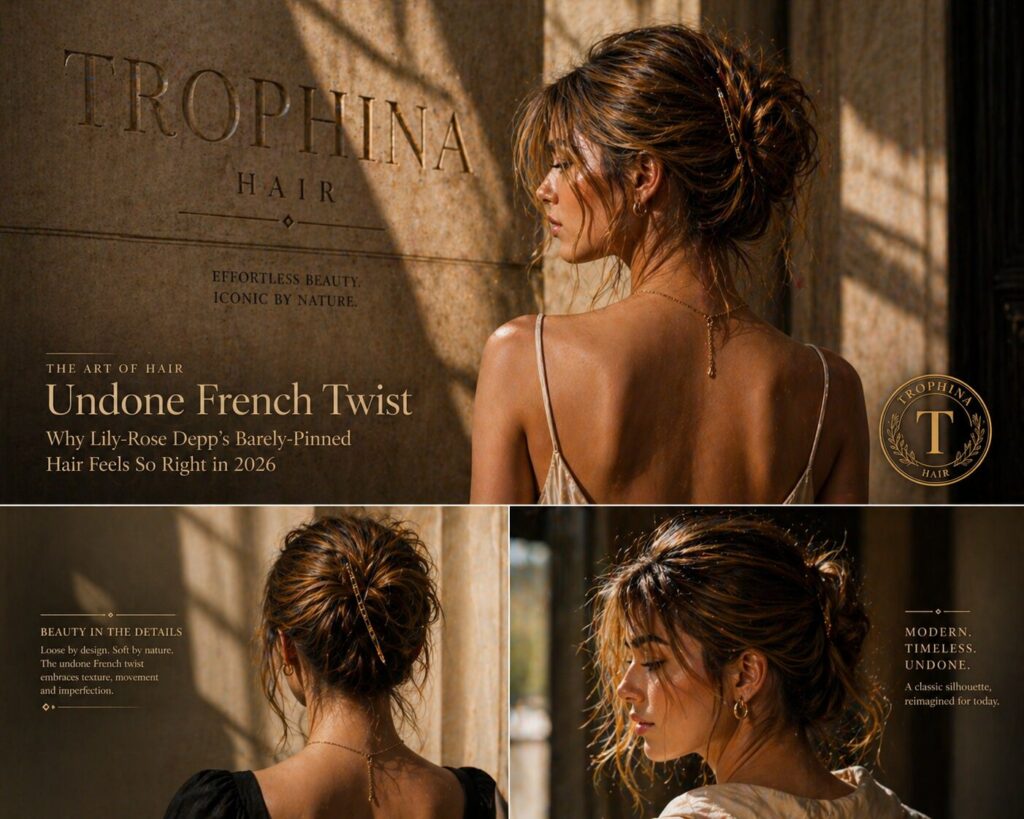 undone french twist hairstyle messy elegant updo hair trend 2026 woman